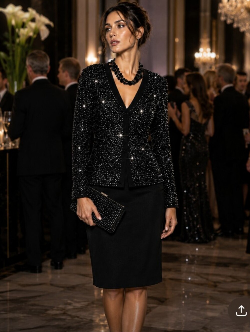 Exquisite St John Evening 6 Black Hundreds Swarovski Crystals Buttons Skirt Suit - Picture 2 of 15